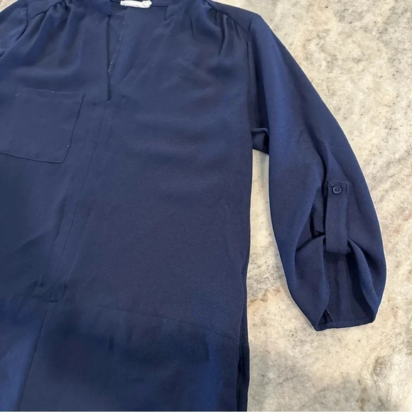 Lush Navy Blue V Neckline, Quarter Sleeve Mini Dress Size Large - Picture 4 of 10